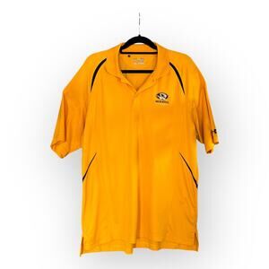 Missouri Tigers Mens Gold Football Under Armour Loose Fit Heatgear Polo | Sz XL